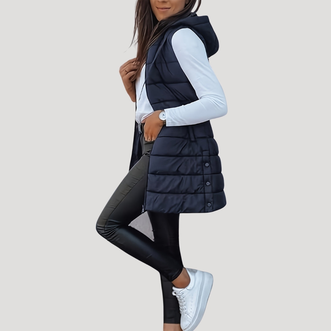 WW | Frauen langes Gilet mit Kapuze gepolsterter Winter-Puffer