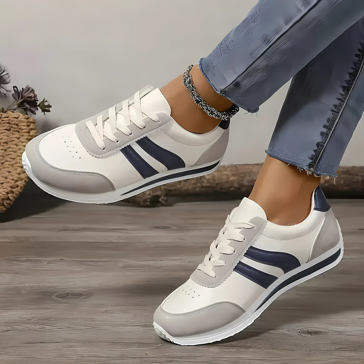 Lettie Handmade Leather Women's Sneakers - Beige