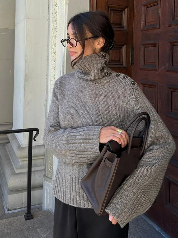 WW | Cozy sweater with button-up stand-up collar and relaxed fit