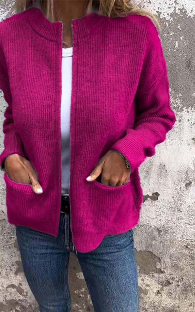 WW | Strickjacke - Rundhalsausschnitt & Reißverschluss - Weiche Baumwolle