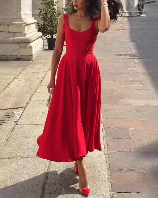 WW | Rotes Enges Midikleid Mit Trägern