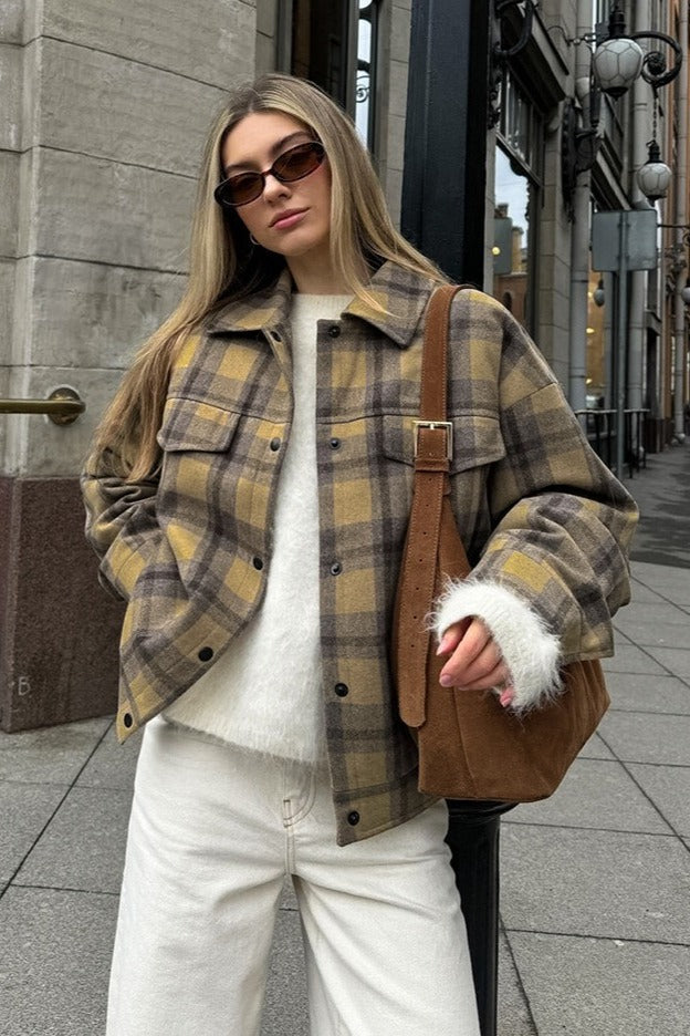 WW | Passform Karomuster Wollmantel Jacke