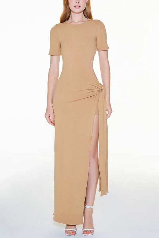 Long dress with slit and side bow