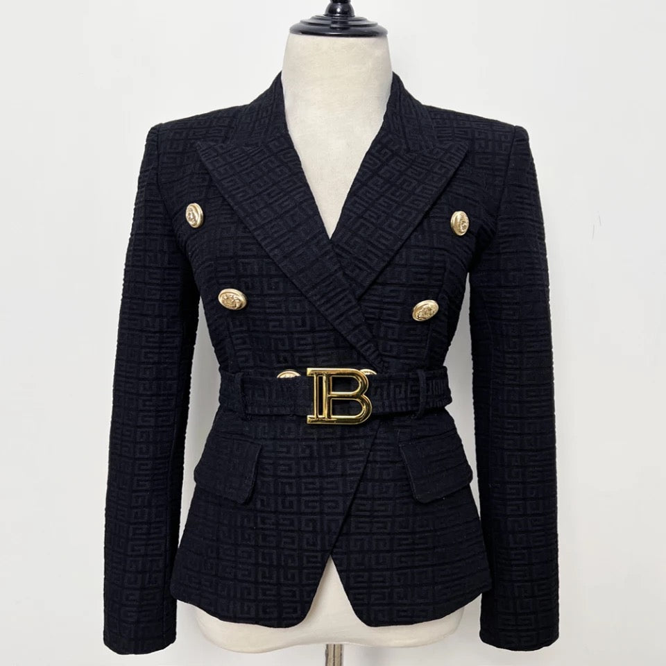 WW | Tweed Blazer - Goldene Knopfakzente - Gürteltasche - Maßgeschneiderte Eleganz