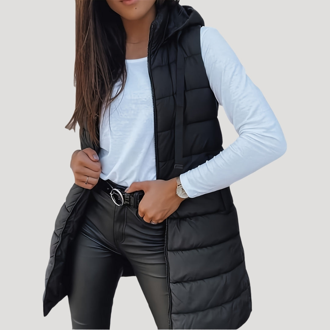 WW | Frauen langes Gilet mit Kapuze gepolsterter Winter-Puffer