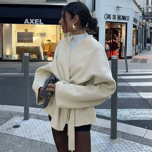 WW | Modern Style V-Neck Wool Coat