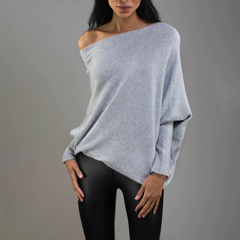 WW | Cozy oversized knit sweater with a Carmen neckline