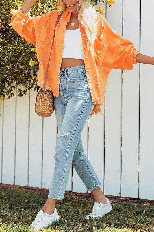 WW | Revers Langarm Ripped Denim Jacke