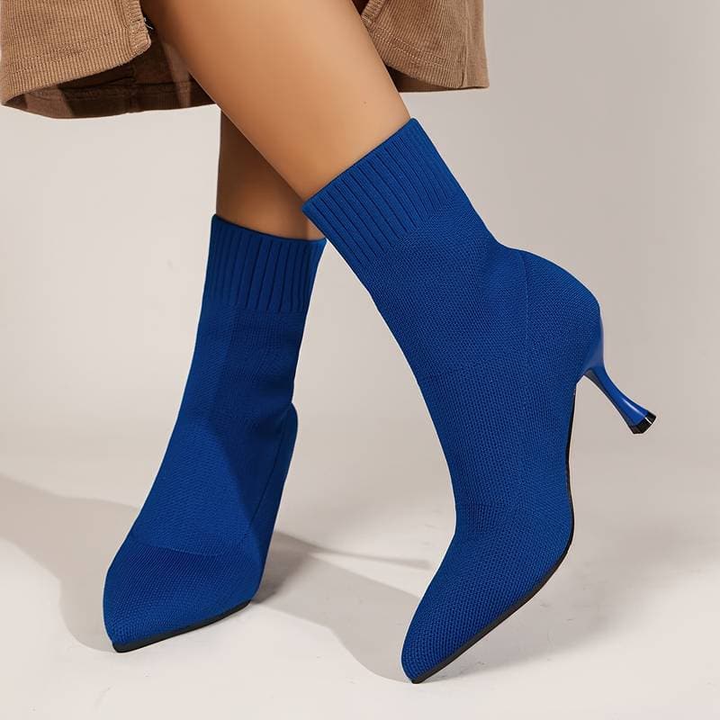 WW | Stiefeletten Stricksocken Stiefel Spitzzehen Schlanker Stiletto Absatz Enger Sitz
