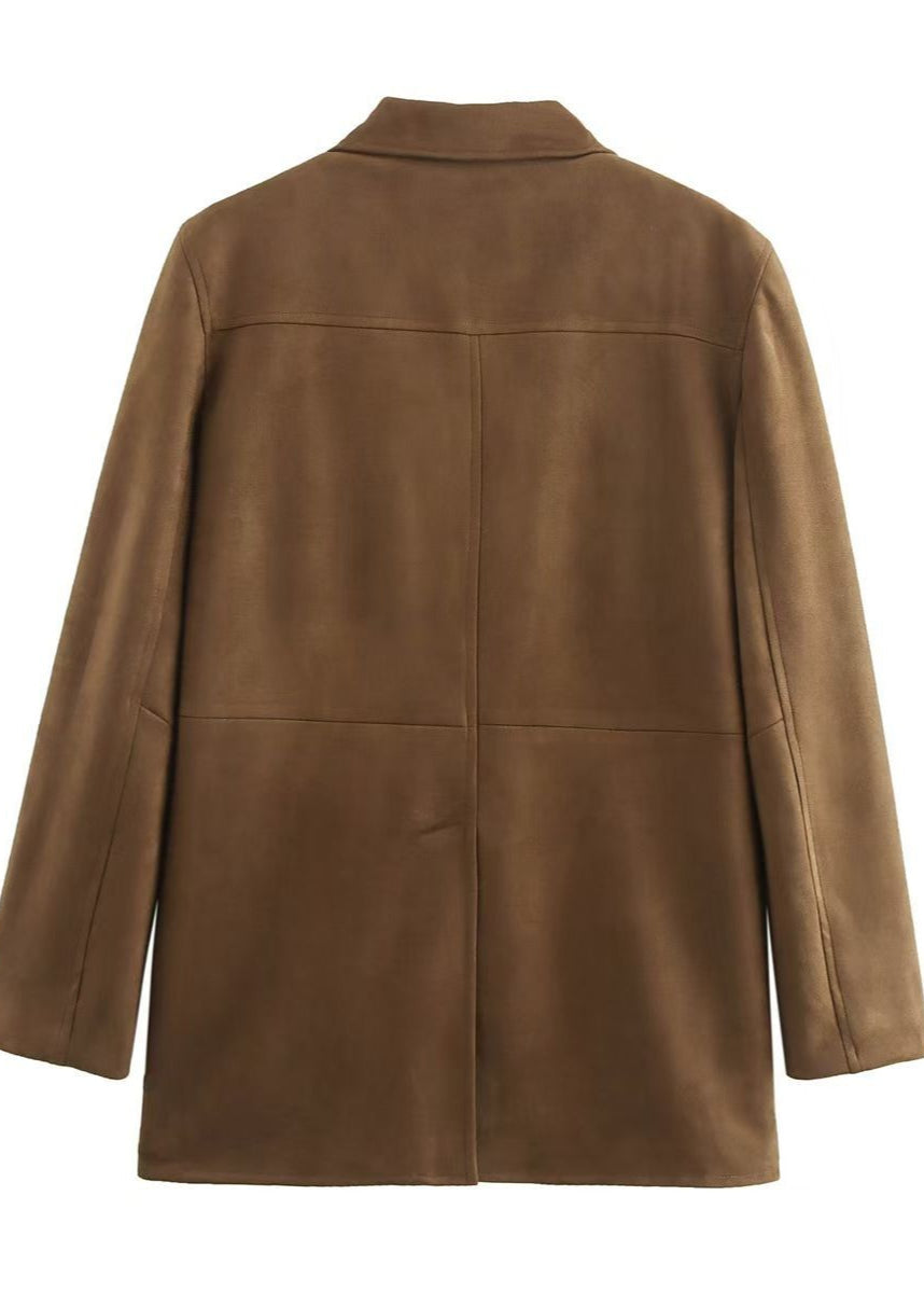WW | Suede Button-Front Blazer with Flap Pockets