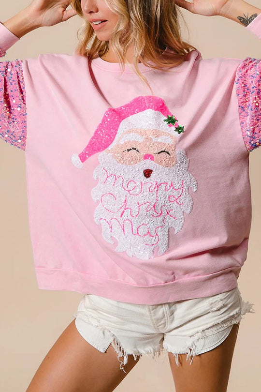 WW | Weihnachten Lässig Locker Rundhals Pailletten Ärmel Sweatshirt