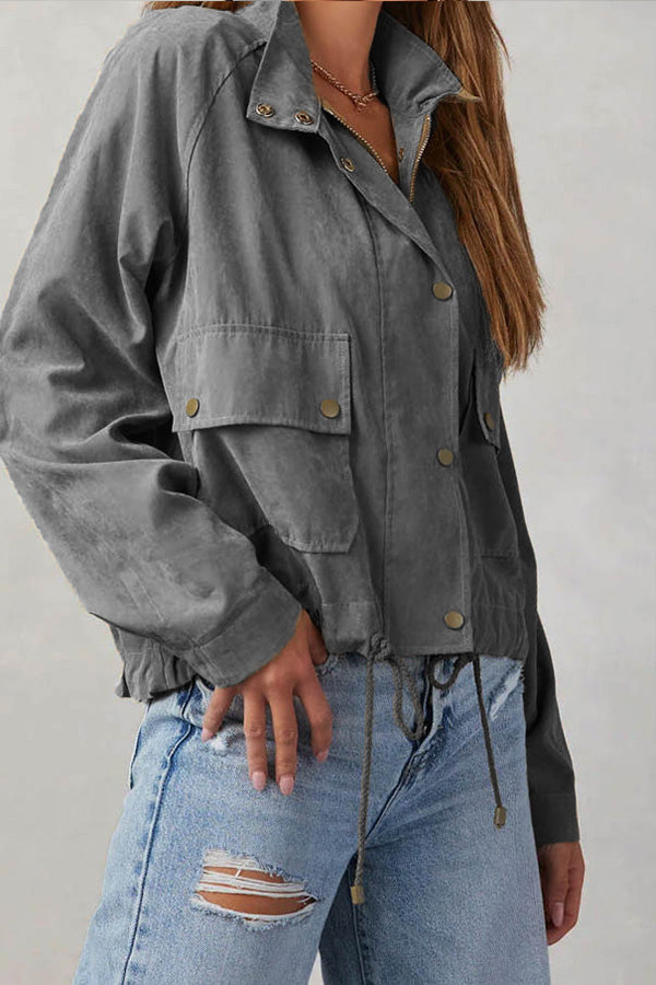 WW | kariert Revers Mehrknopf-Zwei-Taschen-Midi-Jacke