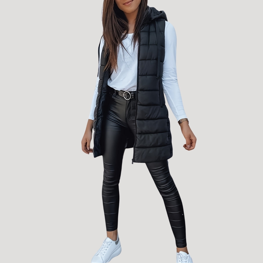 WW | Frauen langes Gilet mit Kapuze gepolsterter Winter-Puffer