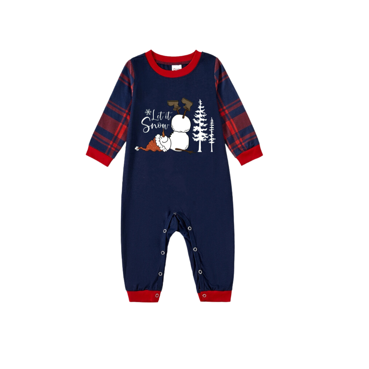 WW | "Lass es schneien" Slogan und Schneemann bedruckte rote und blaue karierte Weihnachts-Matching-Pyjamas