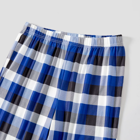WW | Christmas "Jesus Is The Reason For The Season" Letter Print Patterned Blue Long-Sleeved Shirts with Blue and White Plaid Pants Family Matching Pajamas