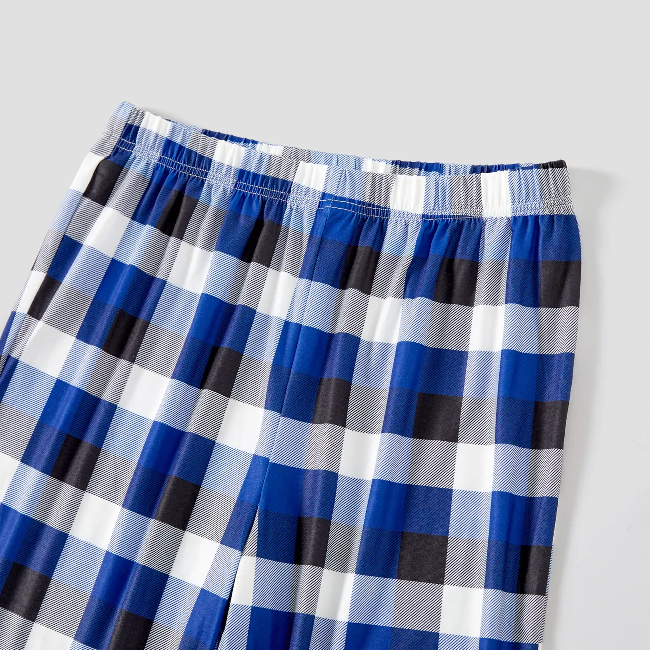 WW | "Weihnachtscrew" und Bäume Blaue Lange Ärmel mit Blau&Weiß&Schwarz Karierter Hose Familienpassende Pyjamas