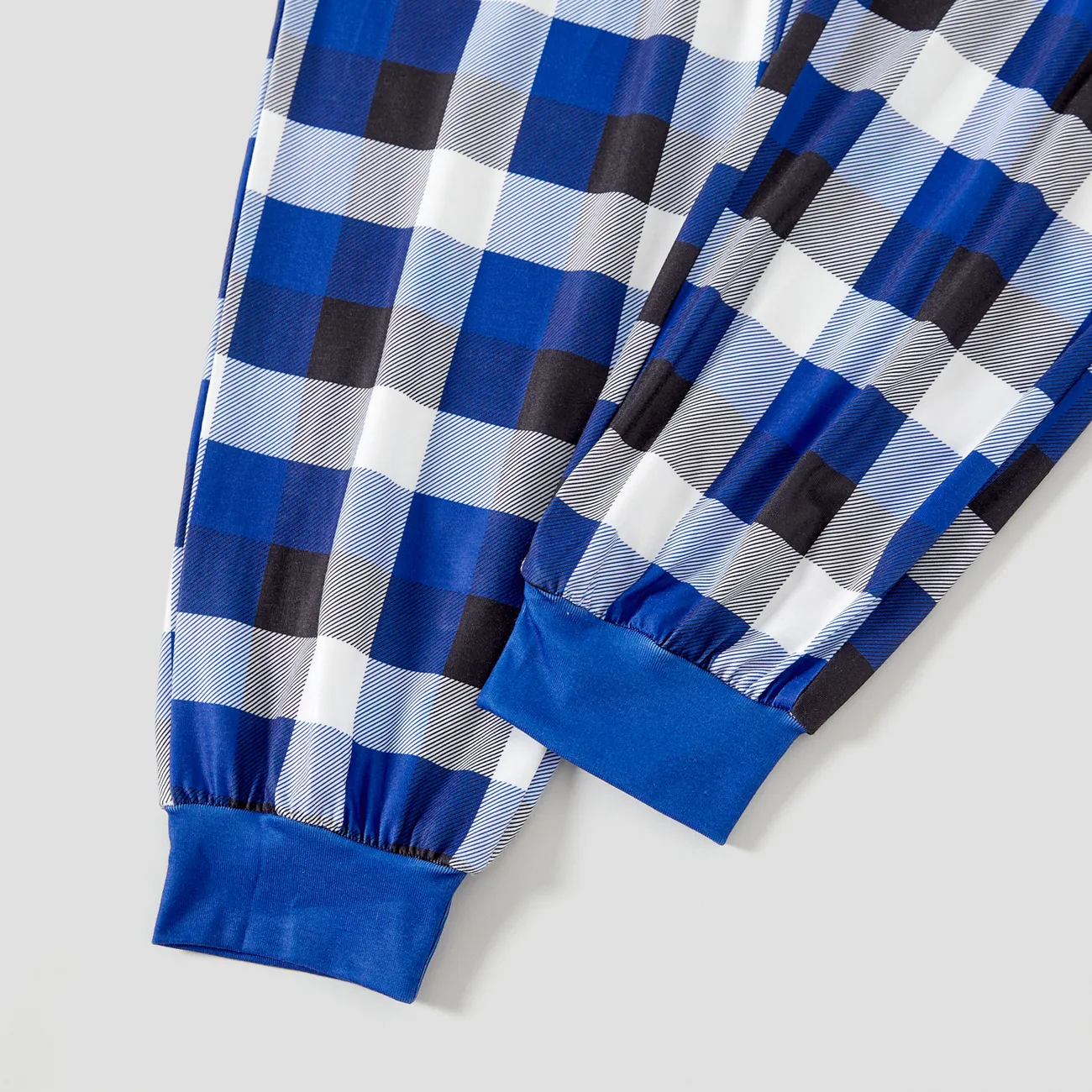 WW | Christmas Family Matching Pajamas - Navy & White Plaid Pjs Set with Gnome and "Merry Christmas" Print