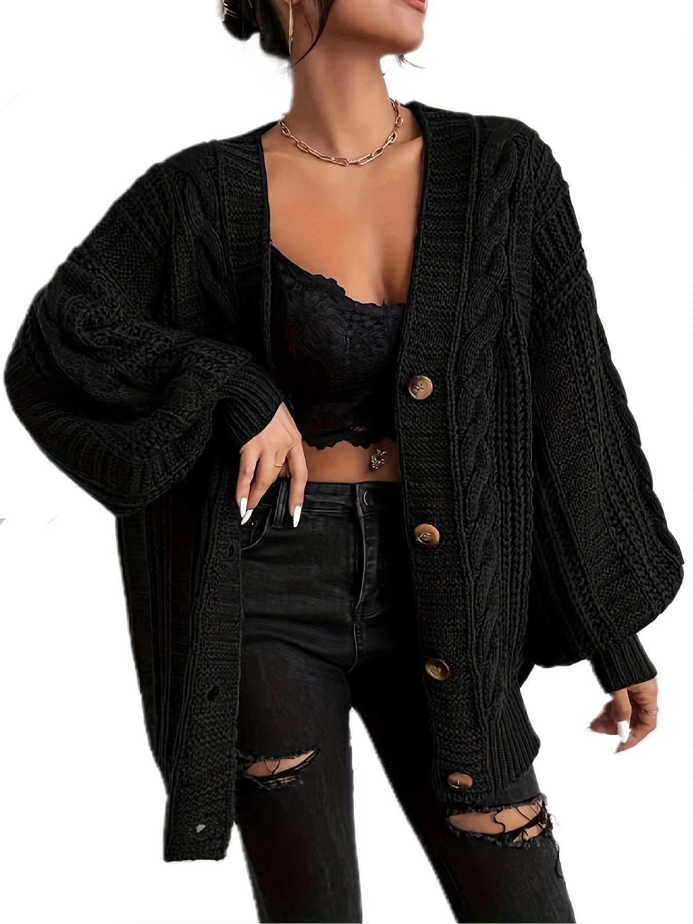 WW | Stylish Warm Cable Knit Wool Cardigan for Women - Perfect for Casual Days
