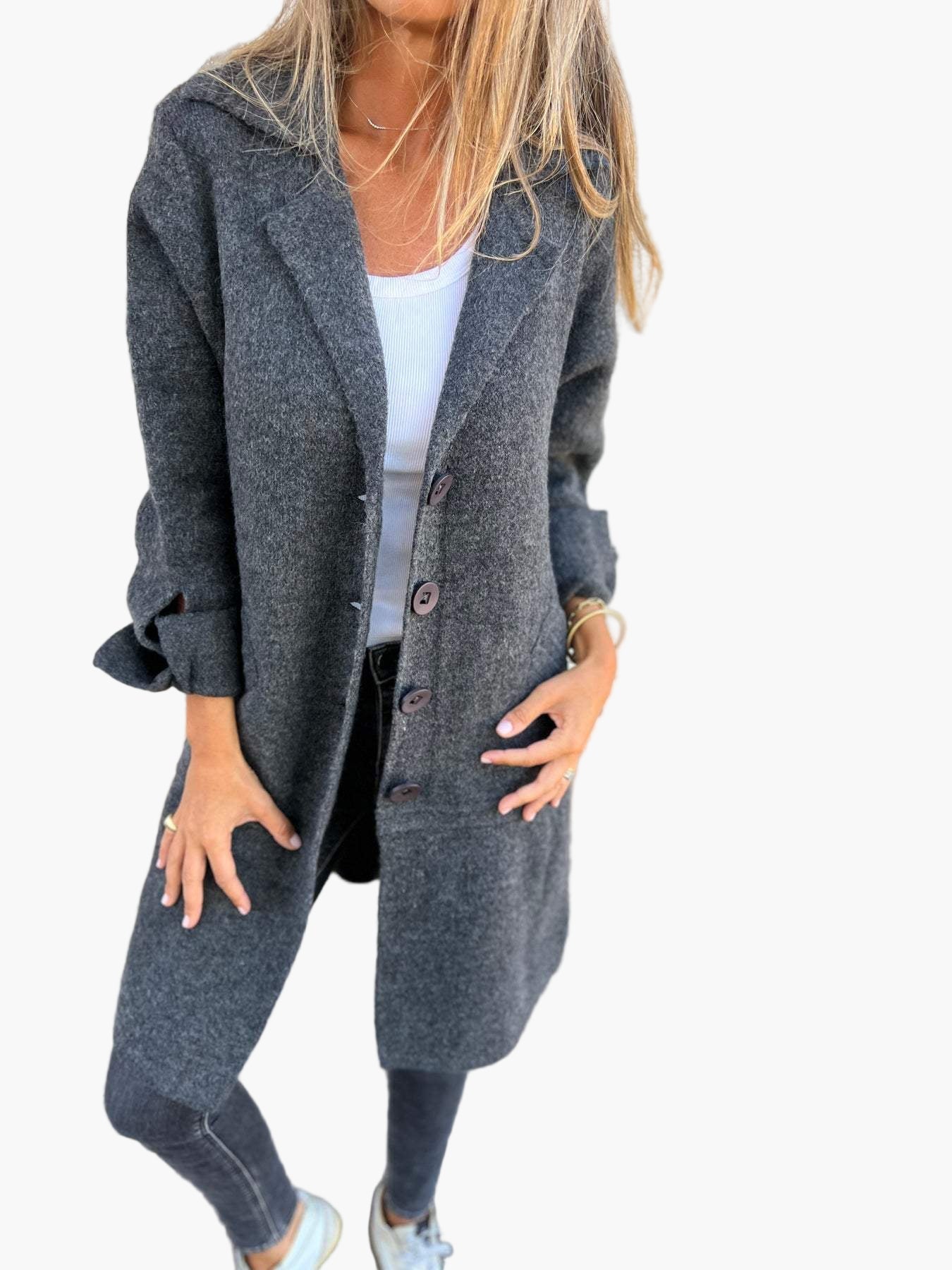 WW | Coat with elegant lapels - Long transitional jacket for everyday wear and the office