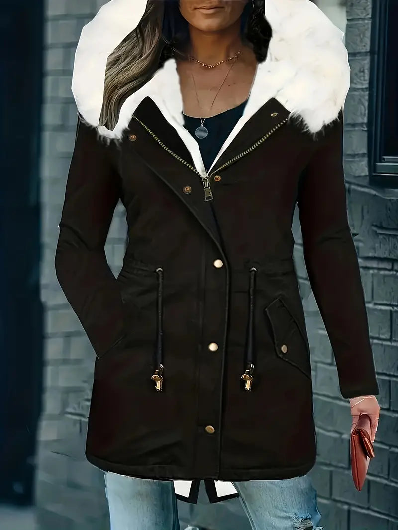 WW | Winter Coat with Faux Fur Collar – Warm Parka with Hood and Zipper