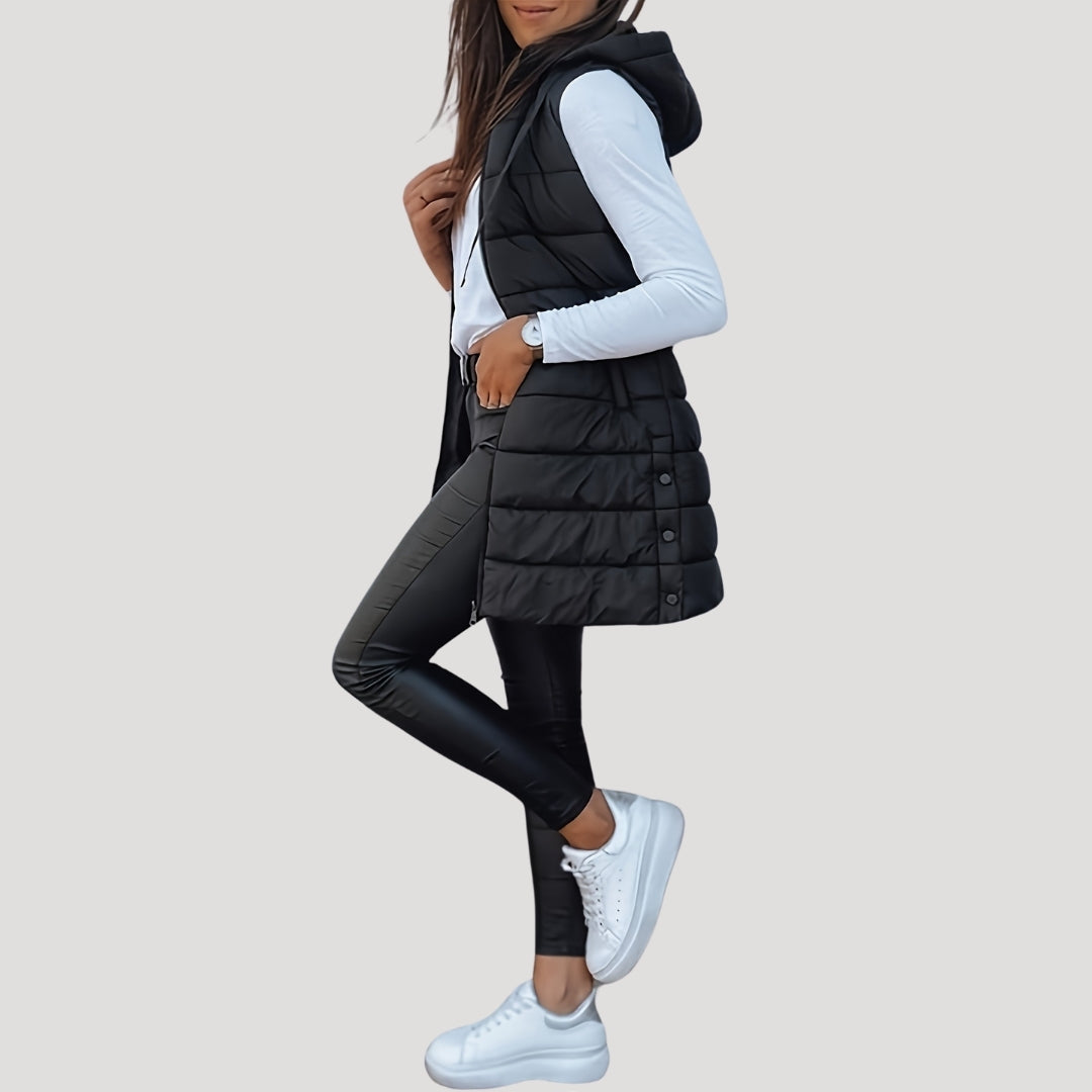 WW | Frauen langes Gilet mit Kapuze gepolsterter Winter-Puffer