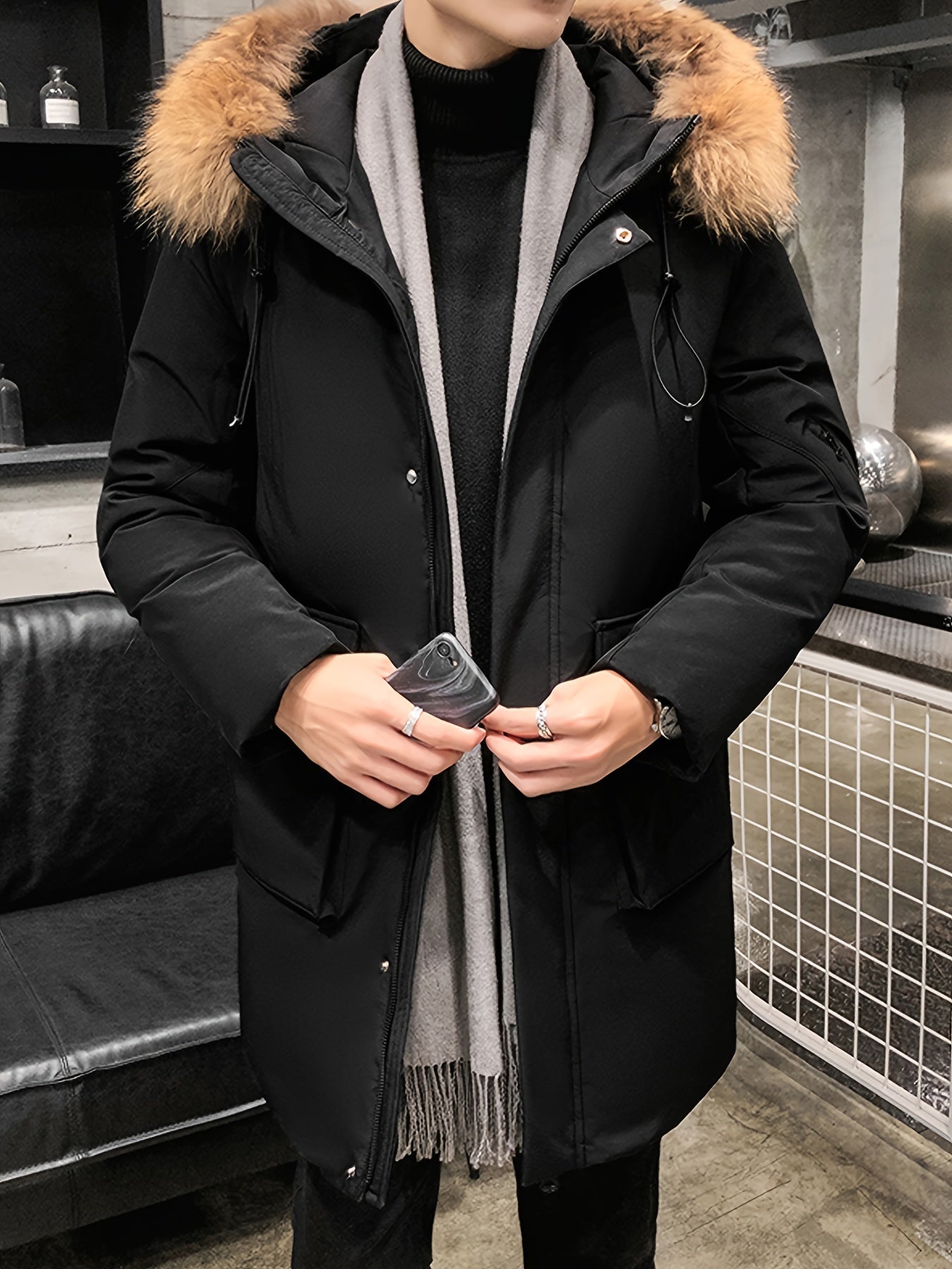 WW | Men's Mid-Length Hooded Winter Jacket - Perfect for Outdoor Activities