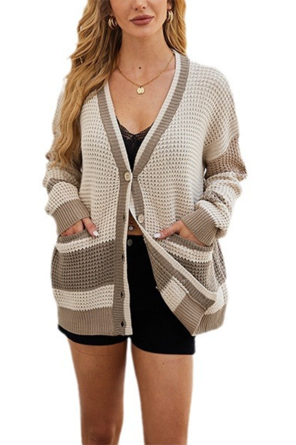 WW | Jacket Oversized Pocket Colorblock Cardigan Pullover