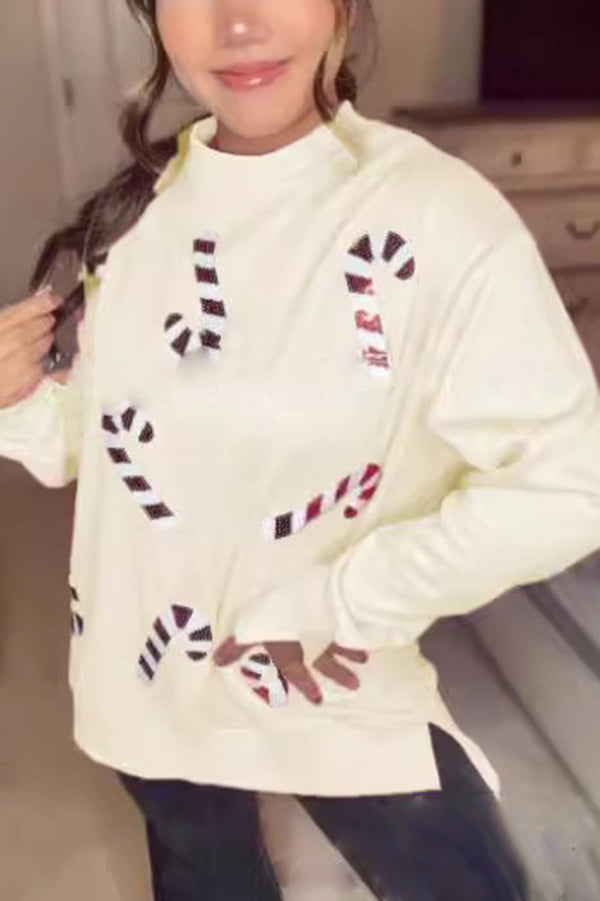 WW | Weihnachts-Pailletten-Lässiger Rundhals Langarm-Sweatshirt