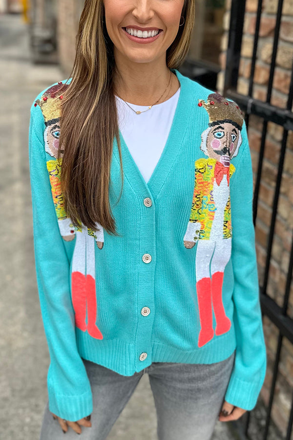 WW | Weihnachtsnussknacker Pailletten Freizeit Strickjacke