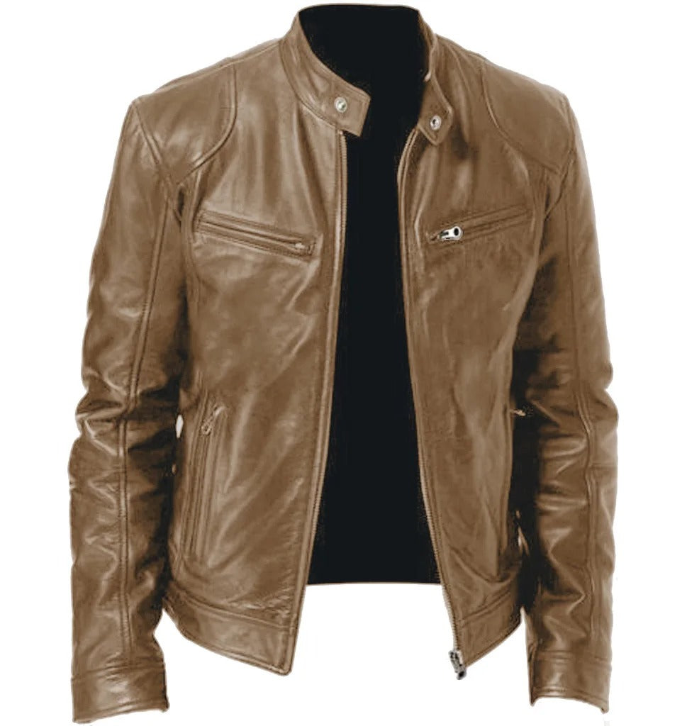 WW | Men's Hoodless Vegan Leather Casual Jacket - Suitable for Any Occasion