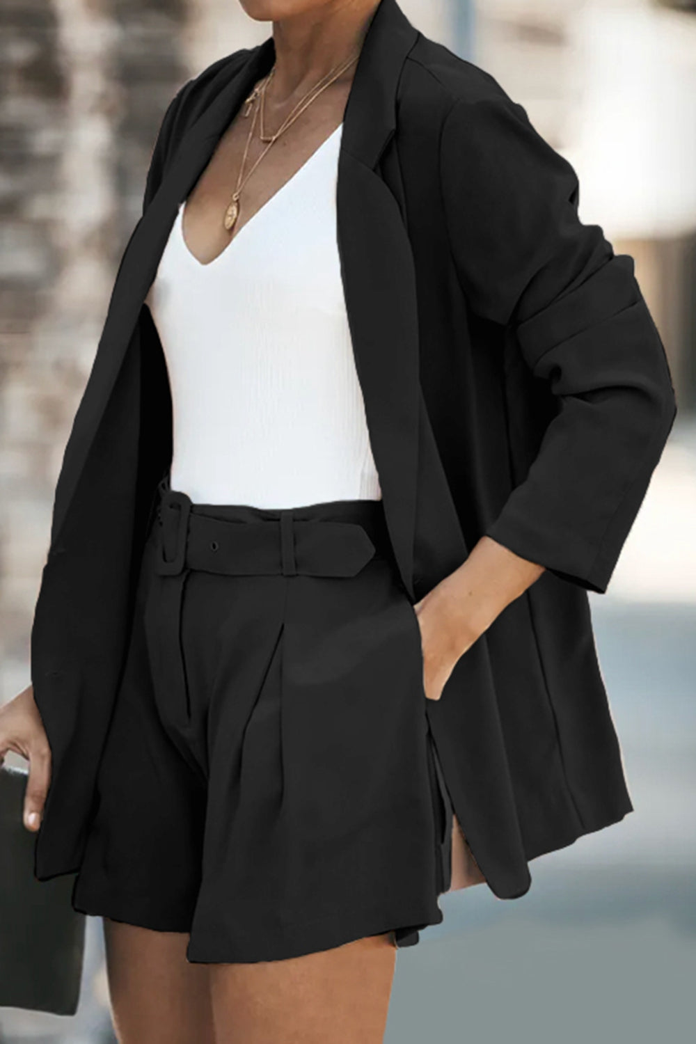 WW | Longline Blazer und Shorts Set mit Taschen