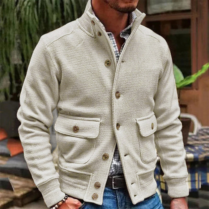 WW | High Collar Button Closure Rib Cuffs Relaxed Fit