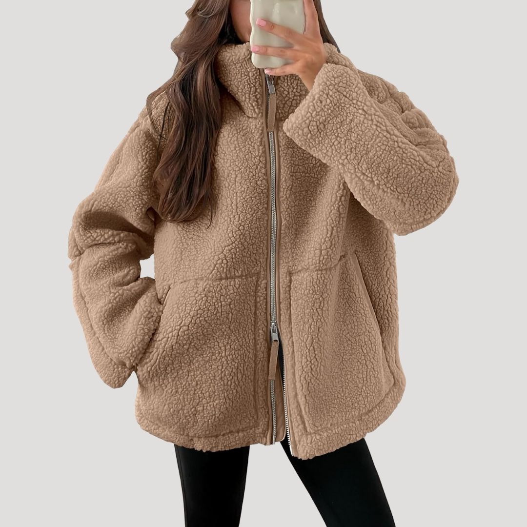 WW | Damen Fleece Teddy Zip-Up Flauschige Winterjacke