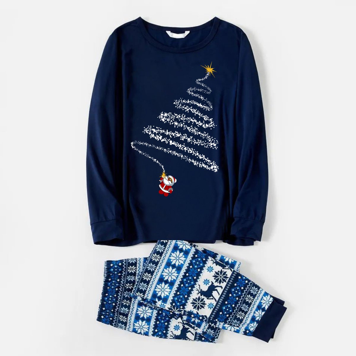 WW | Santa Claus Print Blue Family Christmas Matching Pajamas