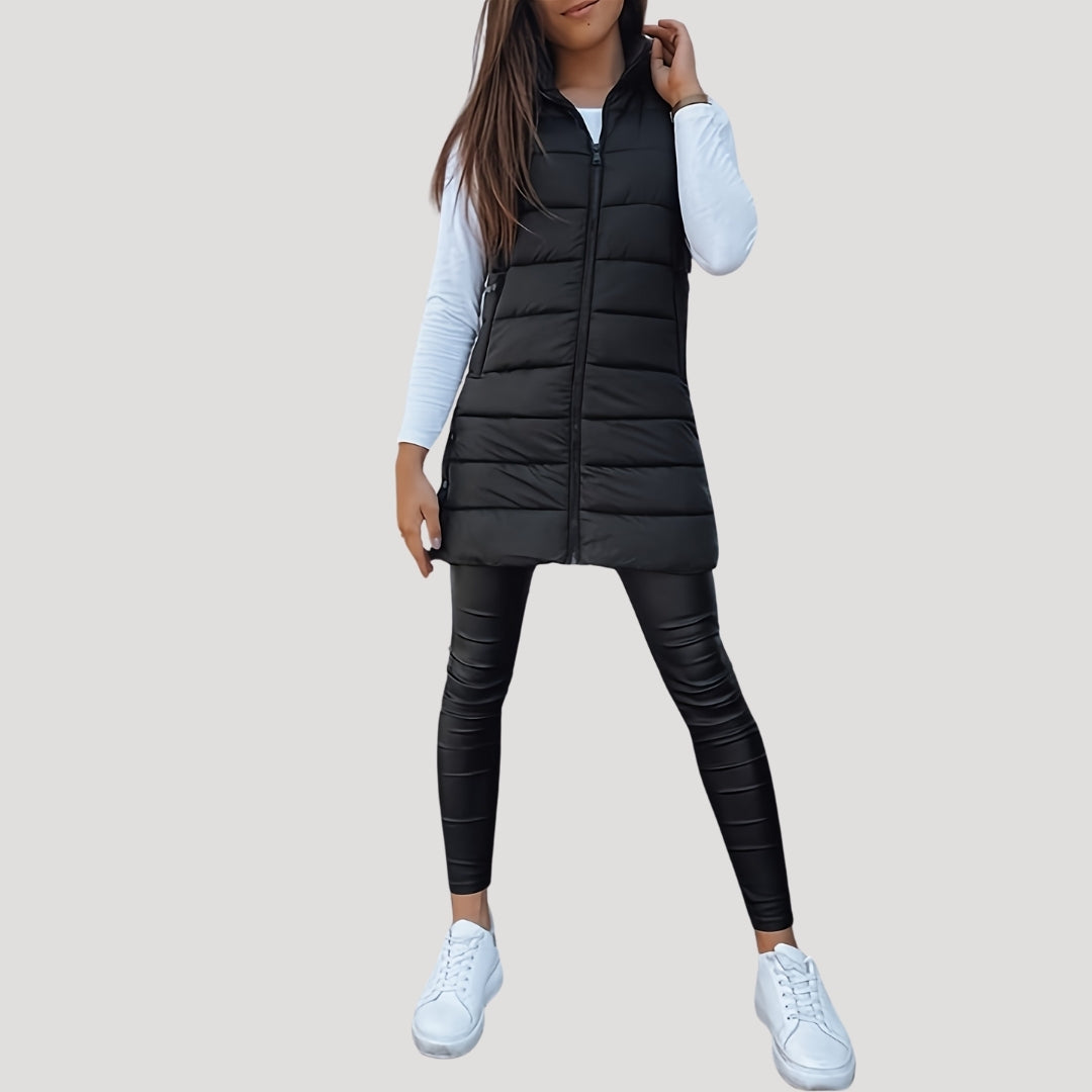 WW | Frauen langes Gilet mit Kapuze gepolsterter Winter-Puffer