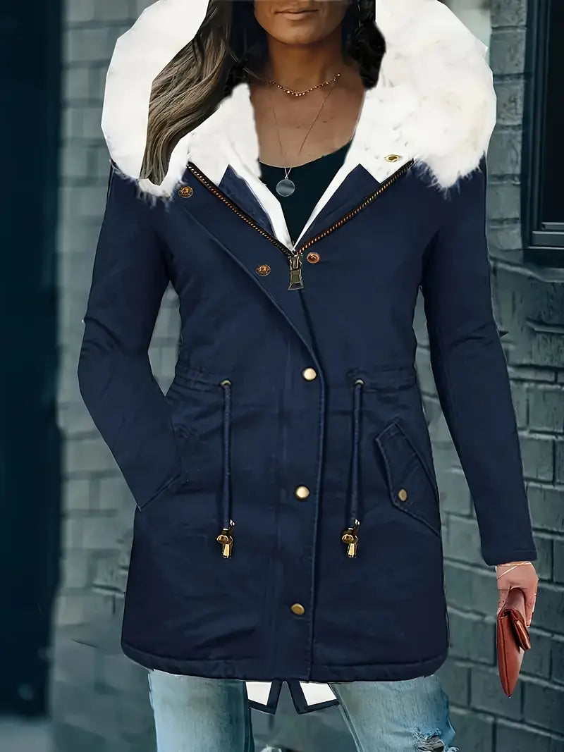 WW | Winter Coat with Faux Fur Collar – Warm Parka with Hood and Zipper