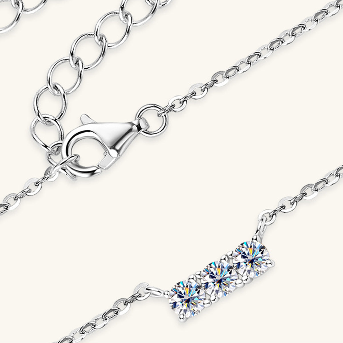 WW | 925 Sterling Silver Inlaid Moissanite Bar Necklace