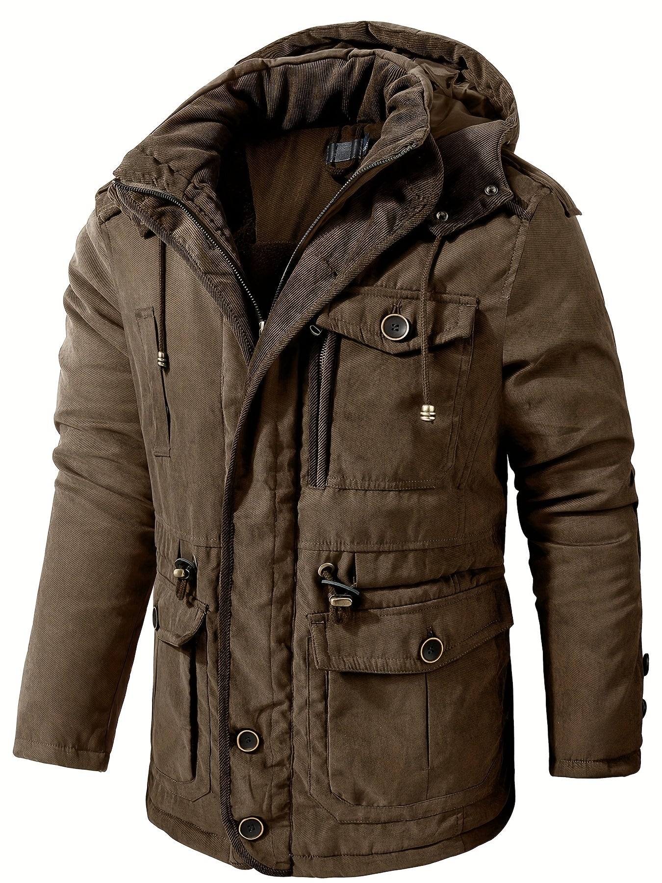 WW | Warme Fleece Multi Taschen Kapuzen Cargo Winterjacke - Perfekt für Freizeitaktivitäten