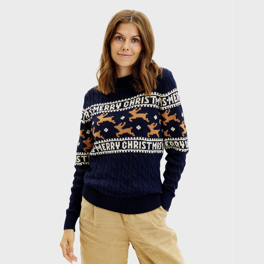 WW | Der elegante Weihnachtsstrickpullover Blau - Damen