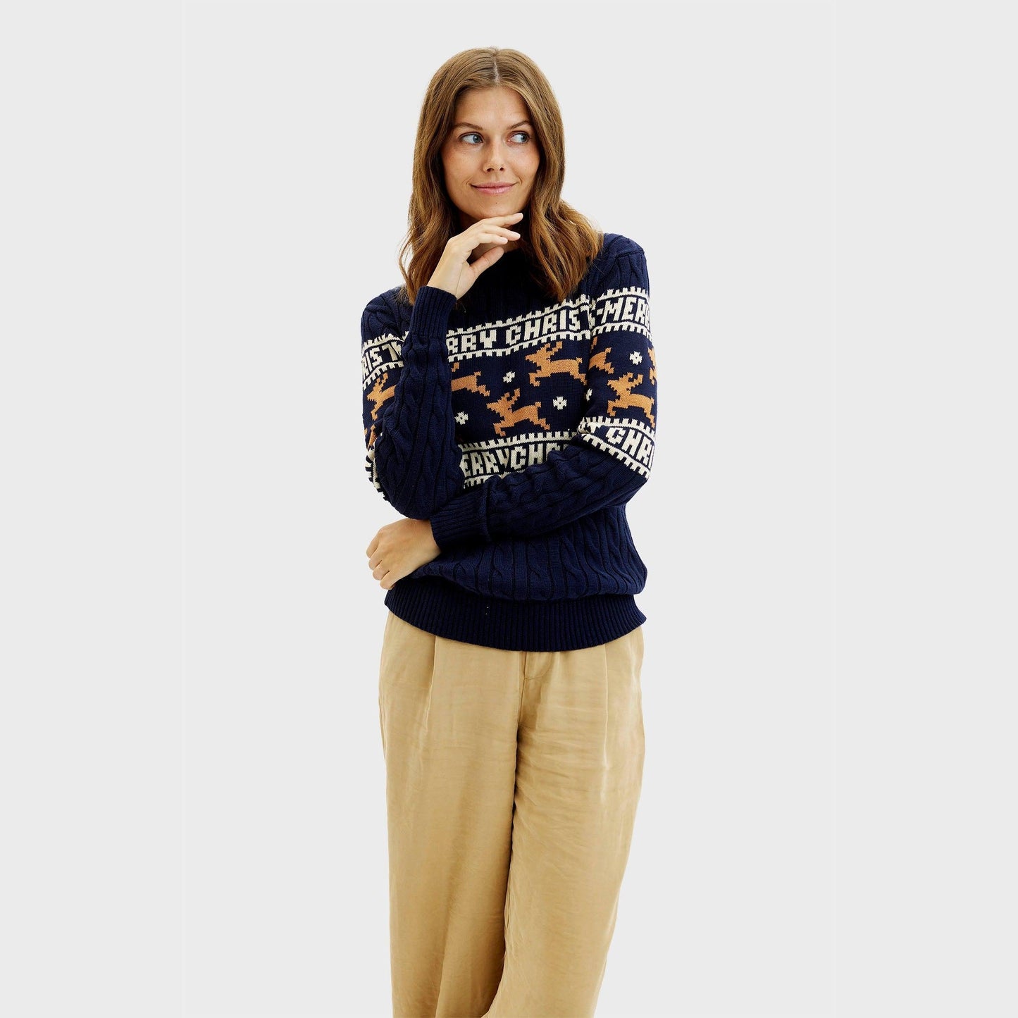 WW | Der elegante Weihnachtsstrickpullover Blau - Damen