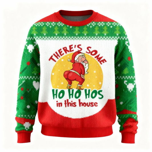 WW | Lustiger Weihnachtsmann-Print Unisex Hässlicher Weihnachtspullover - Lustiger Feiertagsparty-Pullover