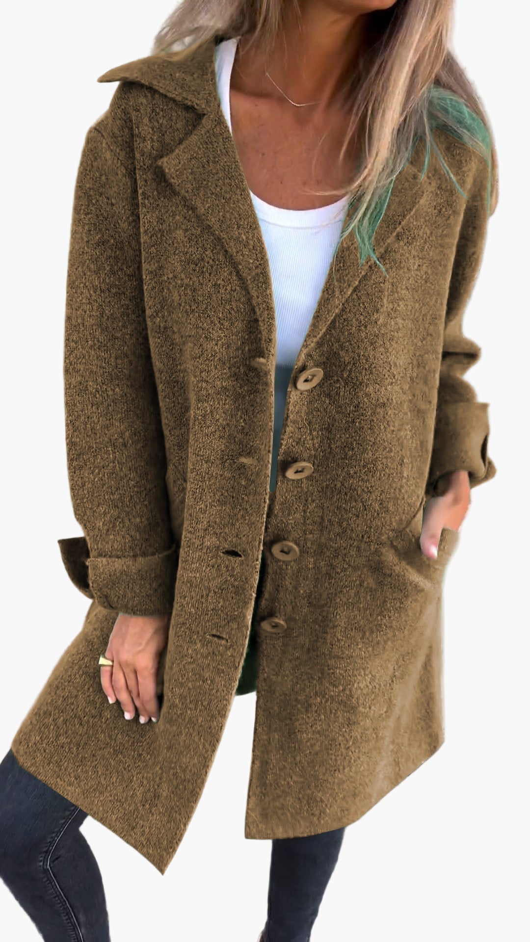 WW | Coat with elegant lapels - Long transitional jacket for everyday wear and the office