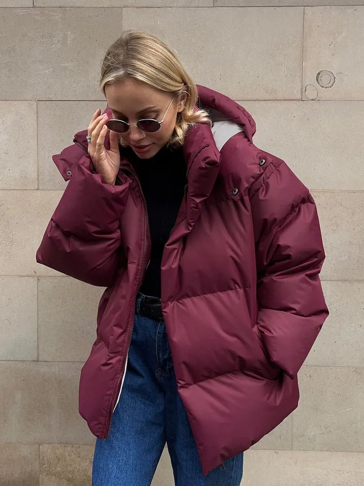 WW | Damen Pufferjacke - Stepp-Langjacke - Mit Kapuze Hoher Kragen - Warm Isoliert