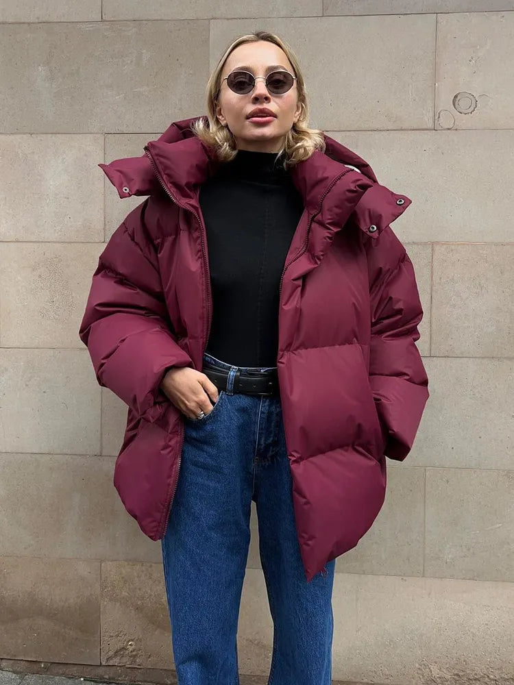 WW | Damen Pufferjacke - Stepp-Langjacke - Mit Kapuze Hoher Kragen - Warm Isoliert