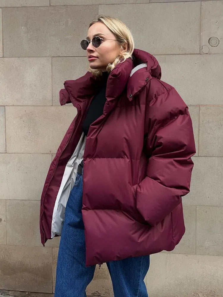 WW | Damen Pufferjacke - Stepp-Langjacke - Mit Kapuze Hoher Kragen - Warm Isoliert