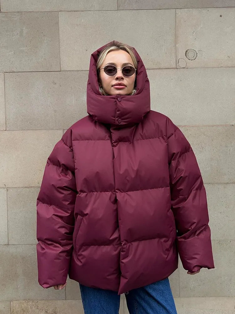 WW | Damen Pufferjacke - Stepp-Langjacke - Mit Kapuze Hoher Kragen - Warm Isoliert