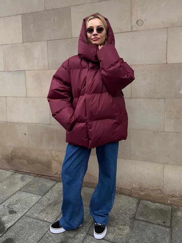 WW | Damen Pufferjacke - Stepp-Langjacke - Mit Kapuze Hoher Kragen - Warm Isoliert