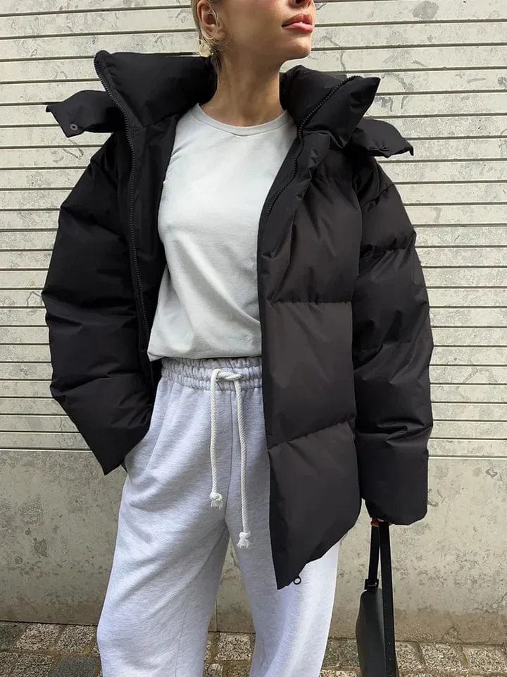 WW | Oversized Stand-Up Collar Puffer Jacket with Quilted Design