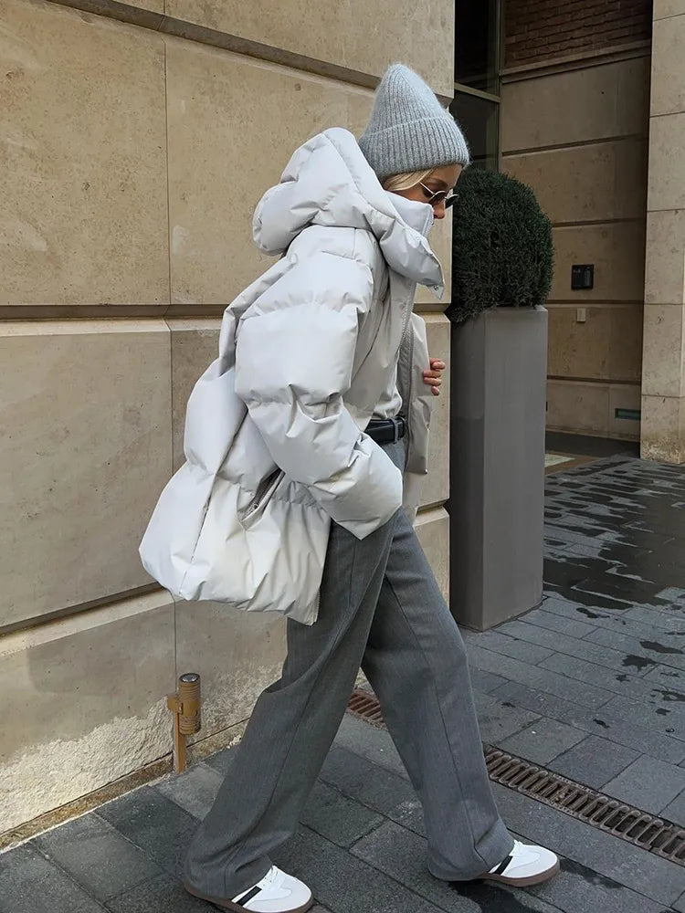 WW | Damen Pufferjacke - Stepp-Langjacke - Mit Kapuze Hoher Kragen - Warm Isoliert