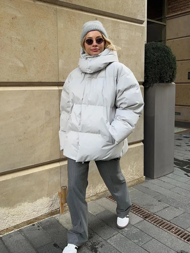 WW | Damen Pufferjacke - Stepp-Langjacke - Mit Kapuze Hoher Kragen - Warm Isoliert